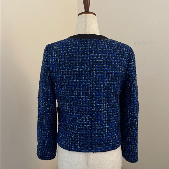 J.Crew Blue Tweed Jacket Blazer Black Trim Wool Blend Small - Picture 4 of 6